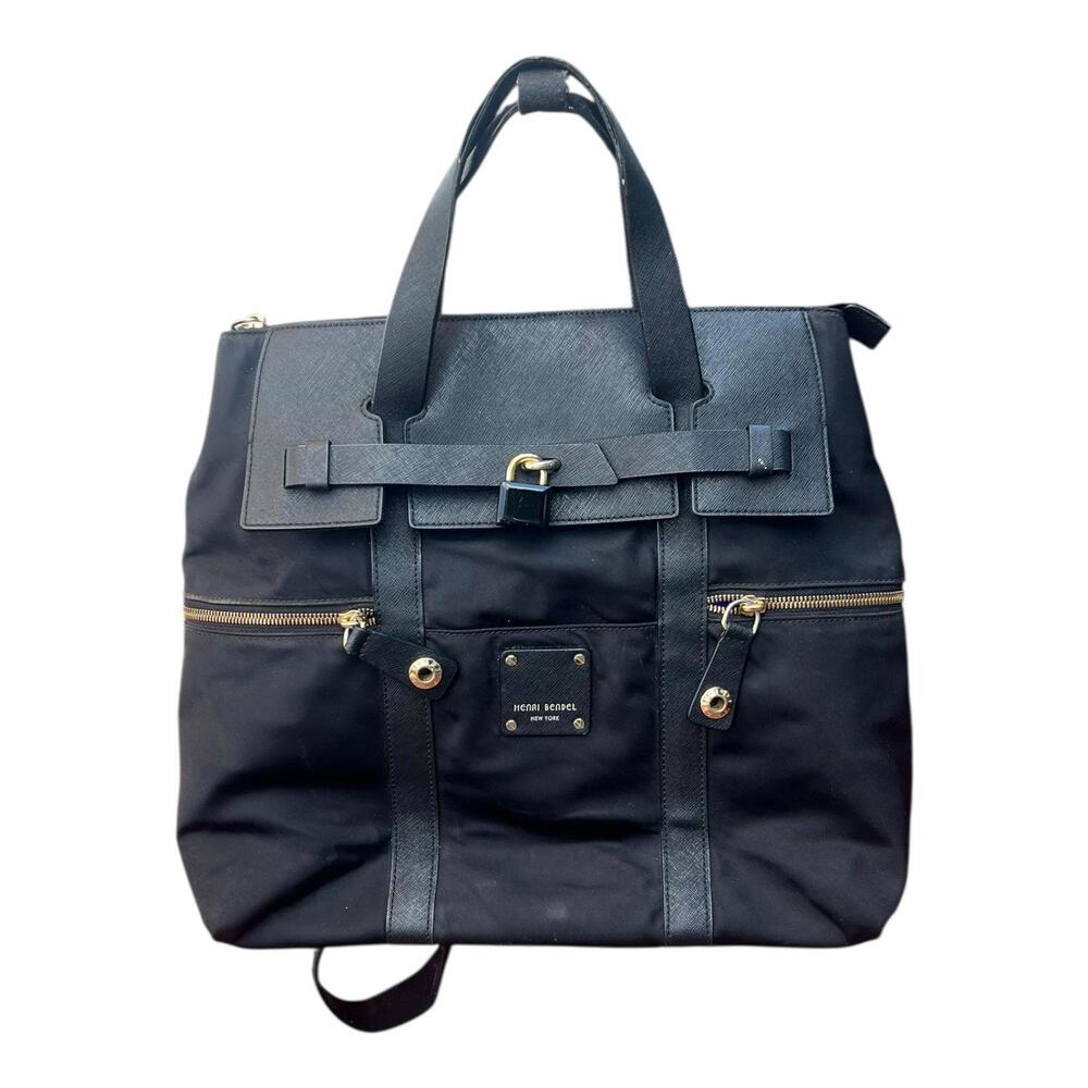 HENRI BENDEL Lg BlackNylon JETSETTER Convertible Backpack Crossbody Gold Access